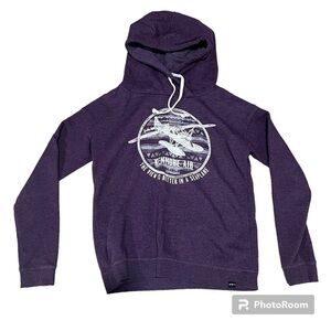 Purple hoodie sweatshirt with cream seaplane graphic made by Techstyles, S.